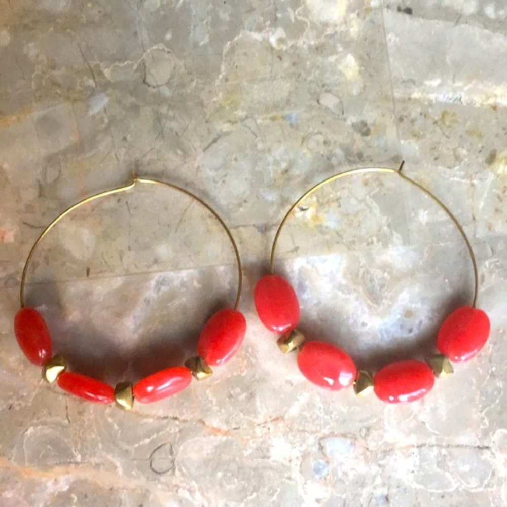 Beautiful Red Golden Hoop Earrings